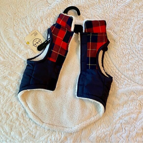 BOND & CO PLAID/DARK BLUE INSULATED DOG JACKET /W VELCRO CLOSE M (DOGS 15-17 IN) - Picture 4 of 11